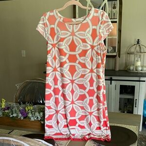 Signature/ Camry Pink and White Sheath Dress with Raglan Sleeves